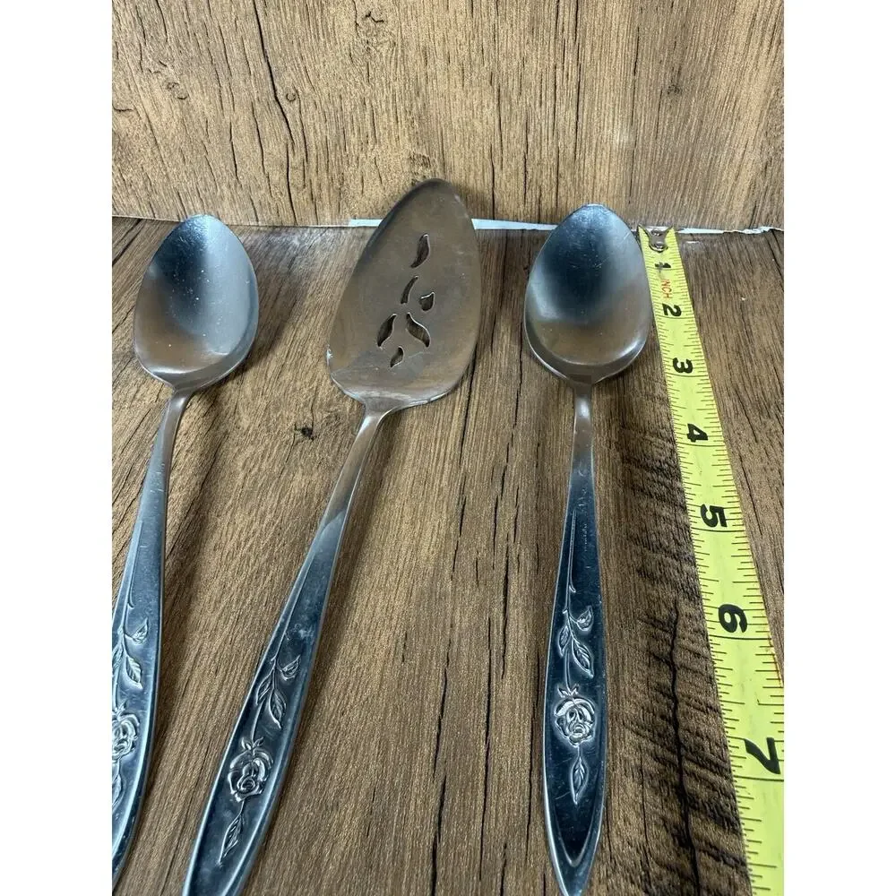 Set of 3 Oneida Community Stainless My Rose Serving Pieces